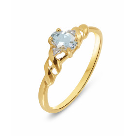 Bague Or Jaune 375 Aigue Marine Ovale 6x4mm et Diamant