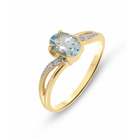  Bague Or jaune 375 Aigue Marine Ovale 7x5mm Diamant Cette bague Or jaune 375 est ornée d une Aigue Marine ovale La pierre...