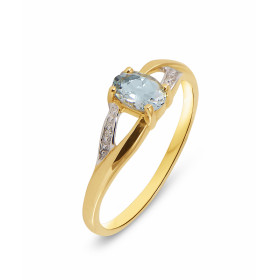 Bague Or Jaune 375 Aigue Marine Ovale et Diamant