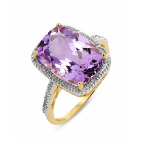  Bague Or jaune 375 Améthyste Coussin 14x10mm Diamant Monture Or 375 (Or 9 carats) Pierre centrale taille coussin 14x10mm ...