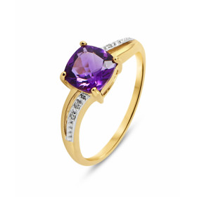  Bague Or jaune 375 Améthyste Coussin 7x7mm Diamant Monture Or 375 (Or 9 carats) Pierre centrale taille coussin 7x7mm (2.3...