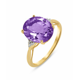  Bague Or jaune 375 Améthyste Ovale 12x10mm Diamant Monture Or 375 (Or 9 carats) Pierre centrale ovale 12x10mm (4 carats) ...