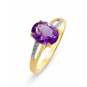 Bague Or jaune 375 Améthyste Ovale 9x7mm Diamant Cette bague Or jaune 375 est ornée d une améthyste ovale La pierre mesure...