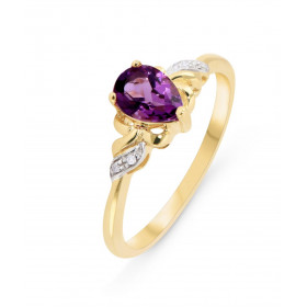 Bague Or Jaune 375 Améthyste Poire 7x5mm Diamants Bague sertie d une Améthyste poire 7x5mm 4 diamants Poids Améthyste : 0....