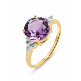  Bague Or jaune 375 Améthyste Ronde 9mm Diamant Monture Or 375 (Or 9 carats) Pierre centrale ronde 9mm diamètre (2.5 carat...