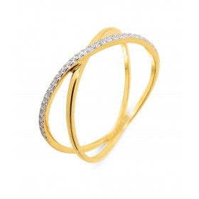 Bague Or Jaune 375 Anneaux Croisés Oxydes Bague 2 anneaux entrelacés dont un est serti d oxydes zirconium sur une moitié L...