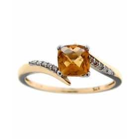 Bague Or Jaune 375 Citrine Coussin 6x6mm et Diamant