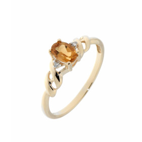 Bague Or Jaune 375 Citrine Ovale 6x4mm et Diamant