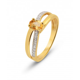 Bague Or Jaune 375 Citrine Ovale 6x4mm et Diamant