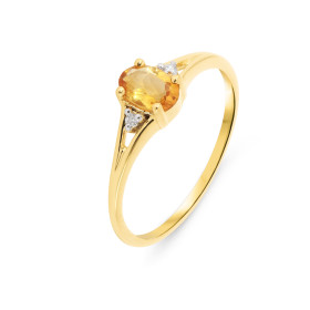 Bague Or Jaune 375 Citrine Ovale 6x4mm diamant Cette bague est composée : 1 Citrine Ovale 0.5 carat sertie à griffes 2 Dia...