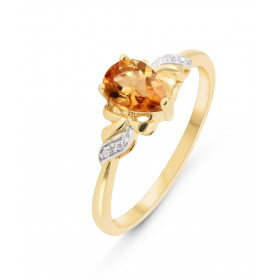 Bague Or Jaune 375 Citrine Poire 7x5mm et Diamants