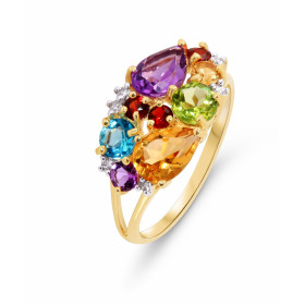 Bague en Or Jaune 375 avec pierres fines multicolores. Cette bague est sertie d'une multitude de pierrs fines de différent...