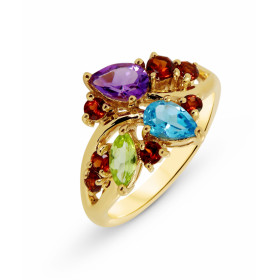 Bague Or jaune 375 pierres fines Cette bague Or jaune 375 est ornée d une pierres fines differentes formes couleurs (grena...