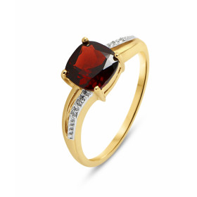  Bague Or jaune 375 Grenat Coussin 7x7mm Diamant Monture Or 375 (Or 9 carats) Pierre centrale taille coussin 7x7mm sertie ...