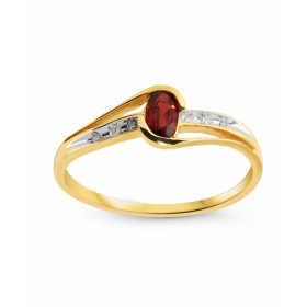 Bague Grenat Diamant Or Jaune 375 La pierre centrale est un Grenat ovale mesurant 5x3mm Elle est maintenue sur cette montu...