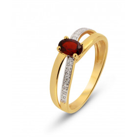 Bague Or Jaune 375 Grenat Ovale 6x4mm Diamant Bague Or Jaune 375 sertie d une pierre ovale 6x4mm Anneau serti 4 diamants 1...