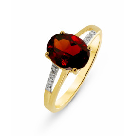 Bague Or jaune 375 Grenat Ovale 9x7mm et Diamant