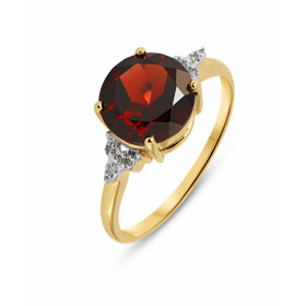 Bague Or jaune 375 Grenat Rond 9mm Diamant Monture Or 375 (Or 9 carats) Pierre centrale ronde 9mm diamètre (3 carats) sert...