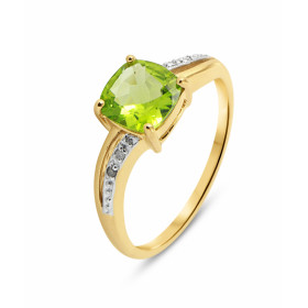  Bague Or jaune 375 Péridot Coussin 7x7mm Diamant Monture Or 375 (Or 9 carats) Pierre centrale taille coussin 7x7mm (2.35 ...