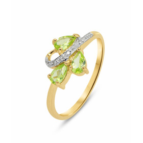 Bague Or jaune 375 Péridot Diamant Monture Or 375 (Or 9 carats) 3 pierres taille poire 5x3mm 3 diamants 1mm 