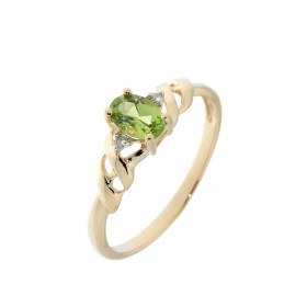 Bague Péridot et Diamant en Or Jaune 375. Cette bague en Or 375 est surmontée d'un Péridot serti par 4 griffes. Cette pier...