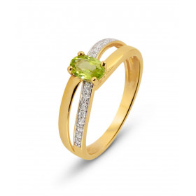 Bague Or Jaune 375 Péridot Ovale 6x4mm et Diamant