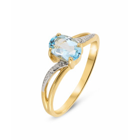 Bague Or jaune 375 Topaze Bleue Ovale 7x5mm et Diamant