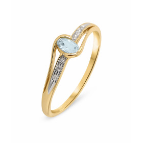 Bague Topaze Bleue Traitée Diamant Or Jaune 375 La pierre centrale est une Topaze Bleue ovale mesurant 5x3mm Elle est main...