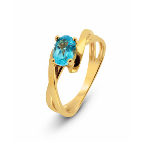 Bague Or Jaune 375 Topaze bleue traitée Ovale 7x5mm 