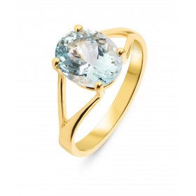  Bague Or Jaune 750 sertie d une Aigue Marine Ovale 10x8mm Poids Aigue Marine : 2.5 carats Serti à griffes 