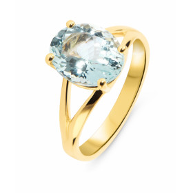  Bague Or Jaune 750 sertie d une Aigue Marine Ovale 11x9mm Poids pierre : 3.3 carats Serti 4 griffes 
