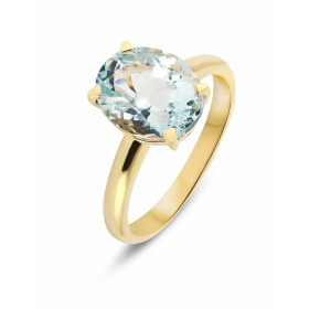  Bague Or Jaune 750 sertie d une Aigue marine Ovale 11x9mm (3.1 carats) Serti à griffes 
