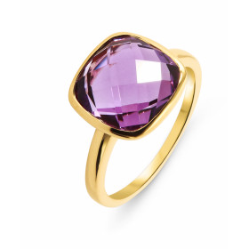  Bague Or Jaune sertie d une Améthyste taille coussin 10x10mm Poids Pierre : 3,40ct 