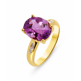  Bague Or Jaune 750, Améthyste Diamant Pierre centrale ovale 11x9mm (3 carats) Entourage composé 6 diamants 1,4mm Poids to...