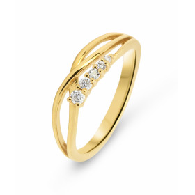 Bague en Or Jaune 750 sertie de 5 diamants pour un poids total de 0,10 carat. Largeur de la bague (sur doigt, vue de dessu...