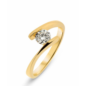  Bague Or Jaune sertie d un diamant rond 4,6mm diamètre (0,39 carat - Couleur K - Pureté Vs2) Serti demi clos Corps croisé 