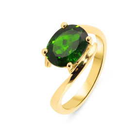  Bague Or Jaune 750 Diopside Ovale 10x8mm Pierre ovale 2.5 carats Monture corps croisé Serti à griffes 