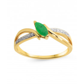 Bague Or Jaune 750 Emeraude Navette 6x3mm Diamants Bague Or Jaune 750 composée d un anneau entrelacé serti d une Emeraude ...