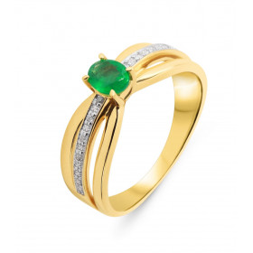 Bague Or Jaune 750 Emeraude Ovale 5x4mm Diamants Bague Or Jaune 750 composée d un anneau large serti d une émeraude ovale ...
