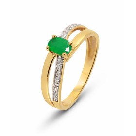 Bague Or Jaune 750 Emeraude Ovale 6x4mm Diamant Bague Or Jaune 750 sertie d une pierre ovale 6x4mm (0.45 carat) Anneau ser...