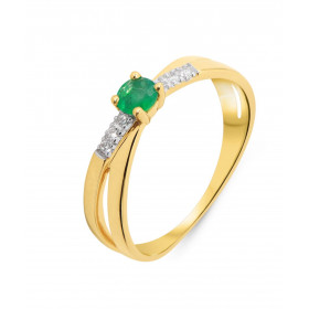 Bague Or Jaune 750 Emeraude Ronde 3.5mm Diamants Bague Or Jaune 750 composée deux anneaux entrelacés, d une Emeraude ronde...