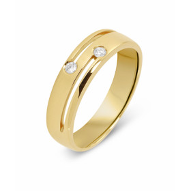  Bague Or Jaune 750 sertie deux diamants 1,9mm diamètre (0.06 carat au total) Largeur monture (vue dessus) : 5mm 
