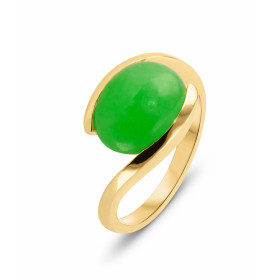 Bague en Or Jaune 750 sertie d&#39;un Jade Ovale de 11x9mm (4 carats). Serti demi clos