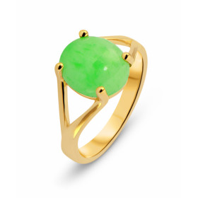 Bague Or Jaune 750 Jade Ovale 11x9mm. Jade Ovale de 9x7mm (3.4 carats). Serti à griffes