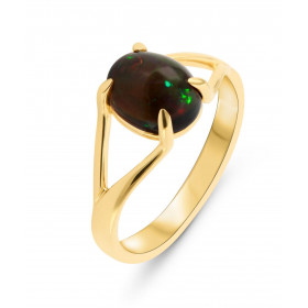  Bague Or Jaune 750 sertie d une Opale Noire ovale 9x7mm (1.2 carat) Serti à griffes 