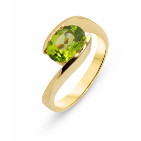 Bague Or Jaune 750  Péridot ovale 9x7mm