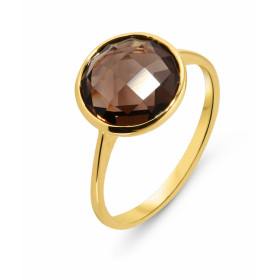 Bague Or Jaune sertie d un Quartz Fumé rond taille dome 10mm diamètre Poids Pierre : 3,5ct 