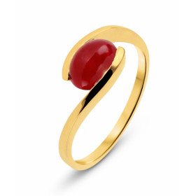 Bague Or Jaune 750 Rubis Cabochon Ovale 9x7mm