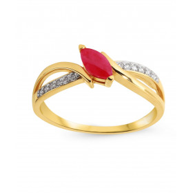 Bague Or Jaune 750 Rubis Navette 6x3mm Diamants Bague Or Jaune 750 composée d un anneau entrelacé serti d un Rubis navette...