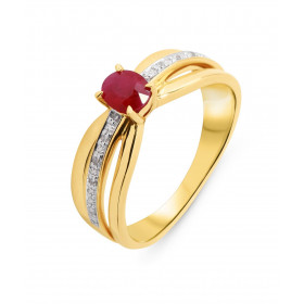 Bague Or Jaune 750 Rubis Ovale 5x4mm et Diamants